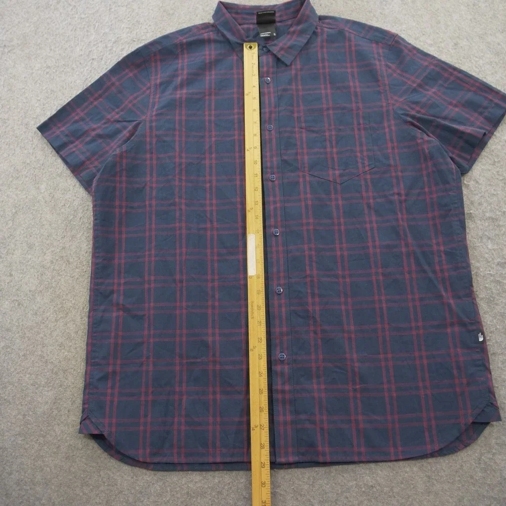 The North Face Shirt Mens Extra Large Blue Red Button Up Plaid Short Sleeve